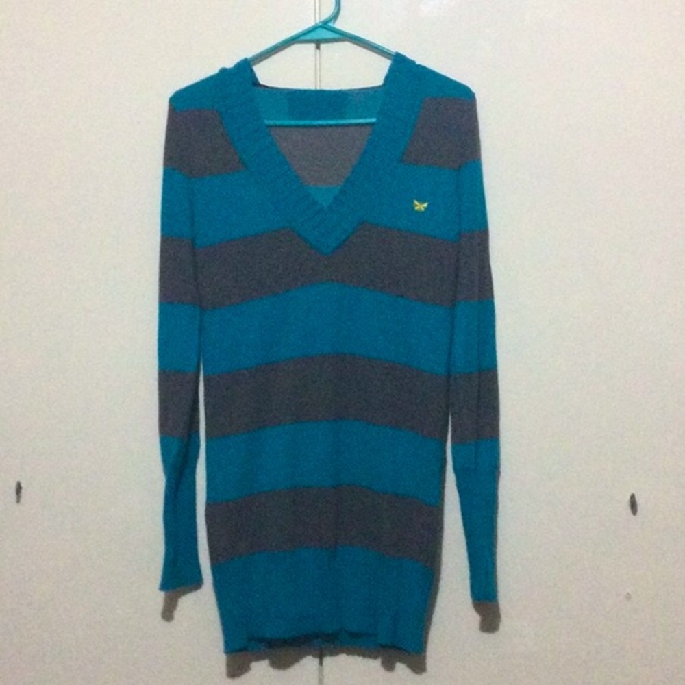 Turquoise & Gray Sweater Hooded Dress